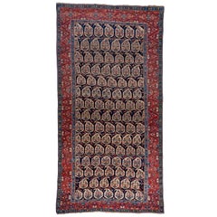 Antique Late 19th Century Northwest Persian Rug, Navy Blue Field, Blue and Red Borders