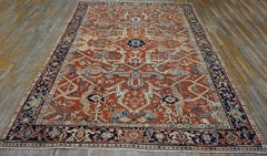 Rustic and Tribal Late 19th Century Antique Persian Dragon Heriz Serapi Rug