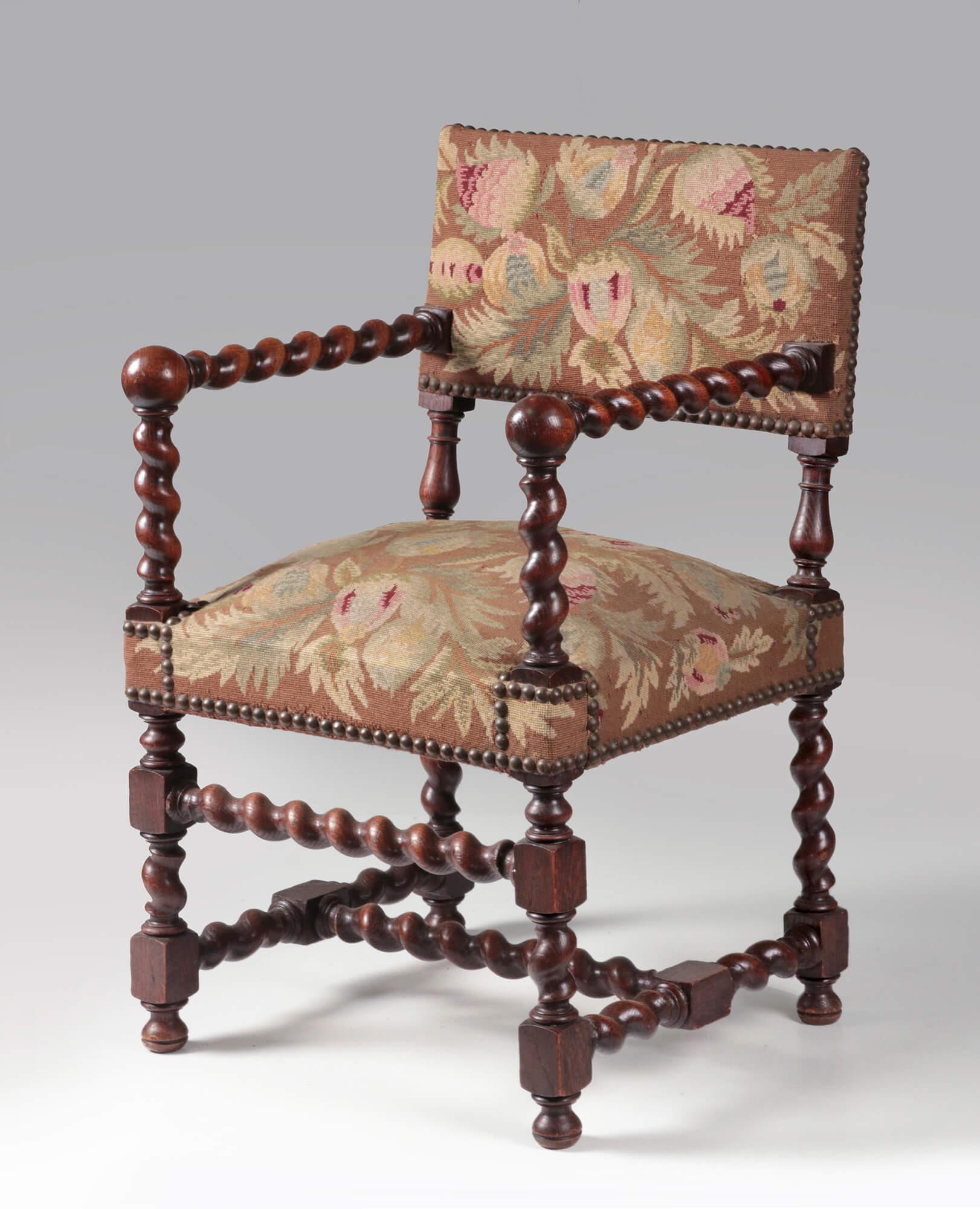 French Late 19th Century Oak Armchair Louis XIII Early Baroque Style