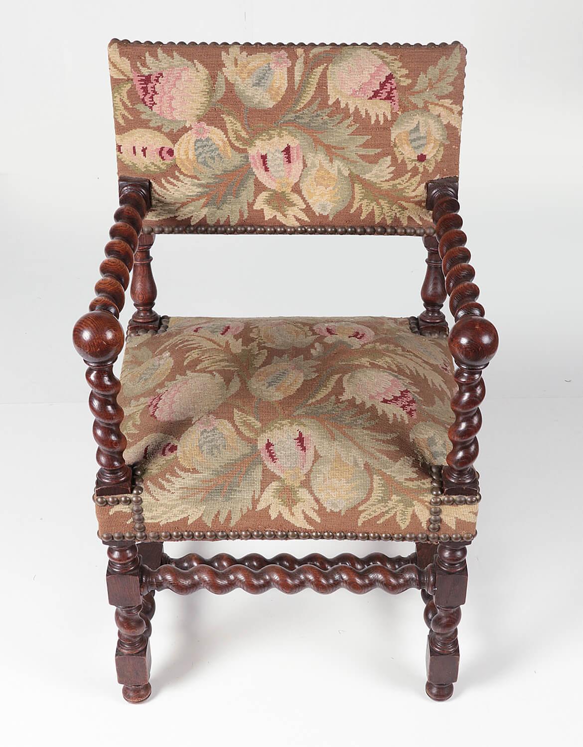 Late 19th Century Oak Armchair Louis XIII Early Baroque Style 1