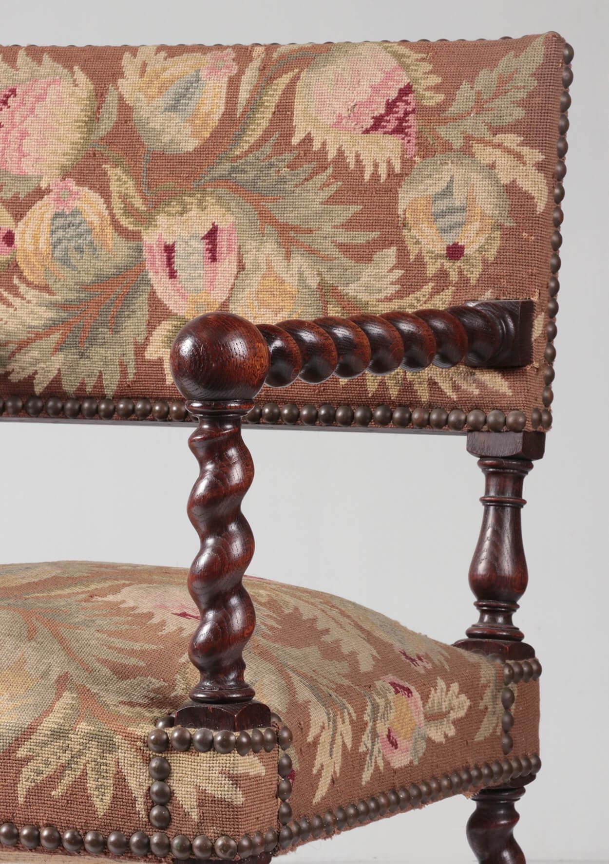 Late 19th Century Oak Armchair Louis XIII Early Baroque Style 2