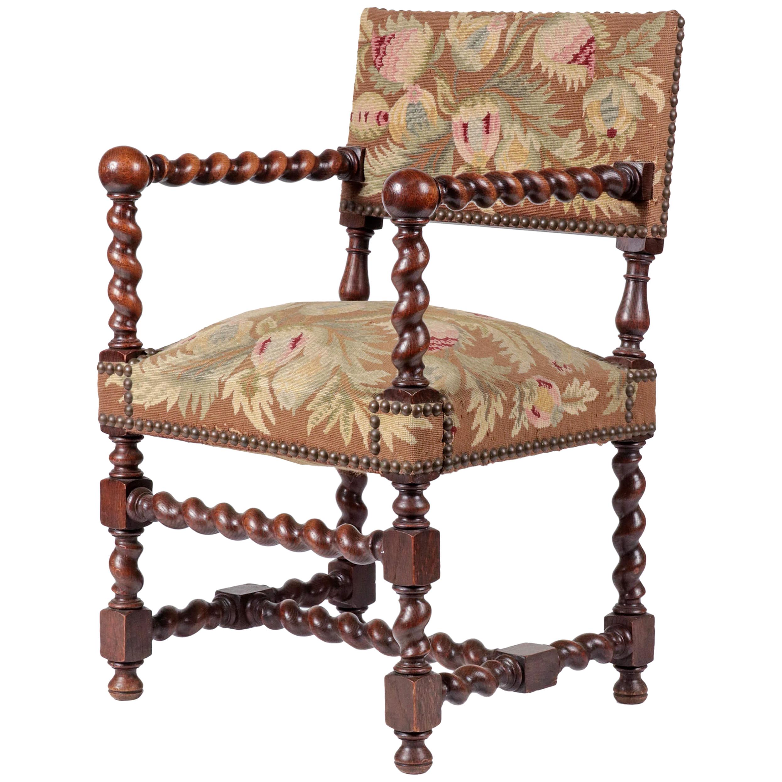 Late 19th Century Oak Armchair Louis XIII Early Baroque Style