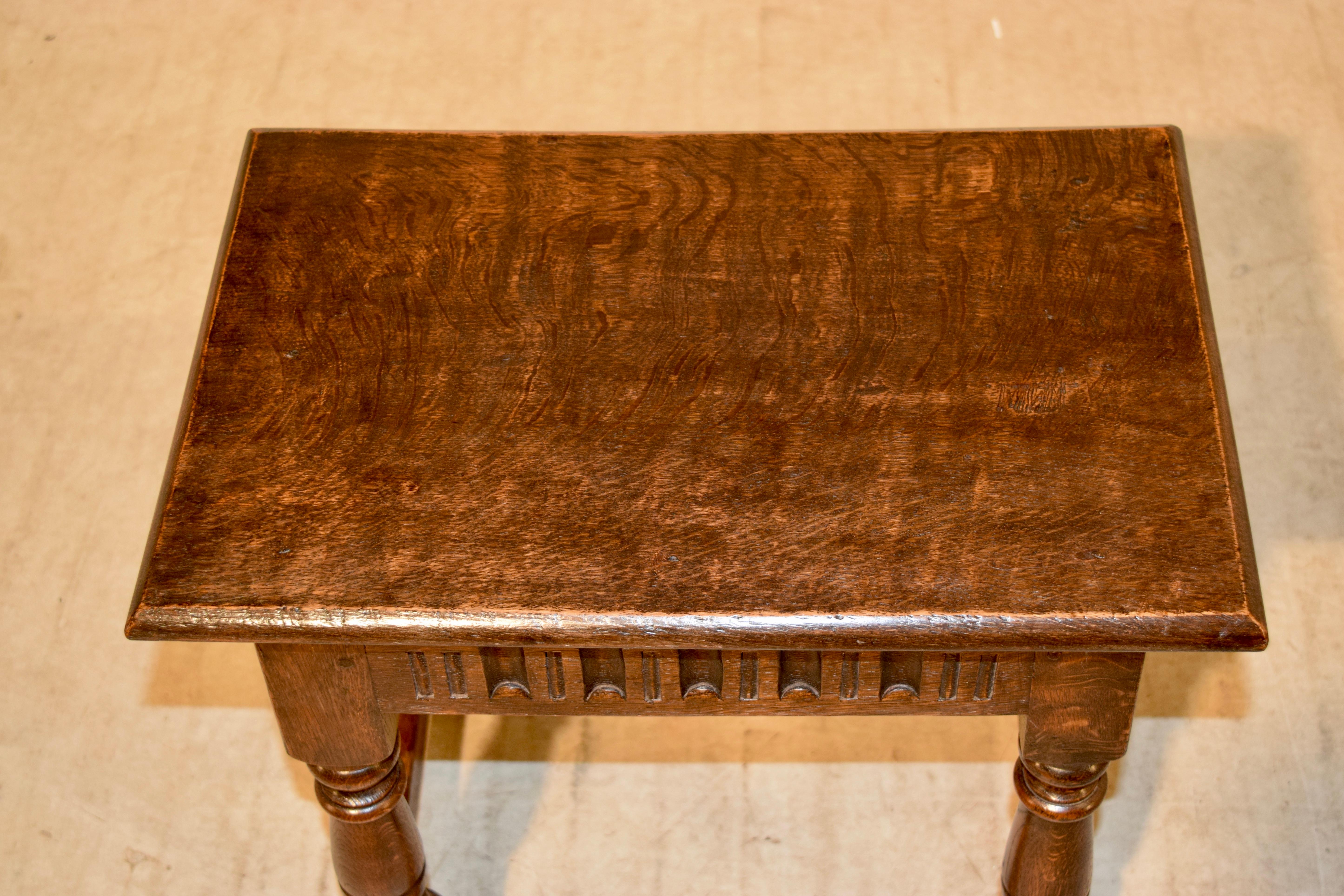 Hand-Carved Late 19th Century Oak Joint Stool