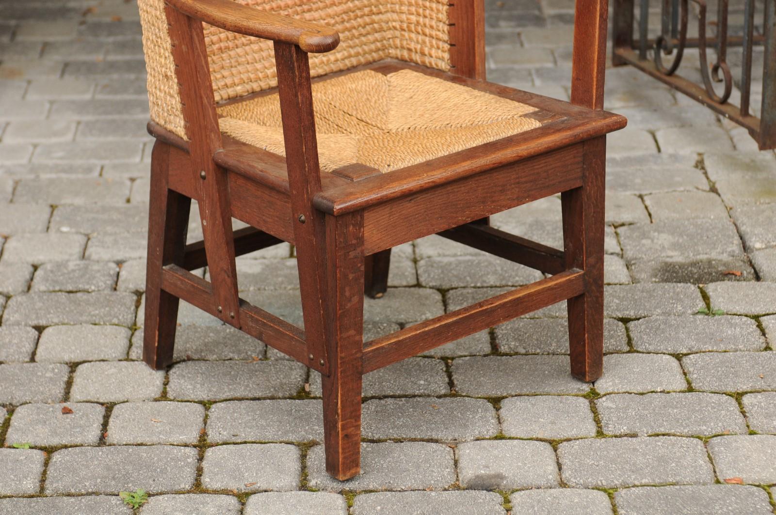 Late 19th Century Oak Orkney Island Wingback Chair with Handwoven Straw Back 1
