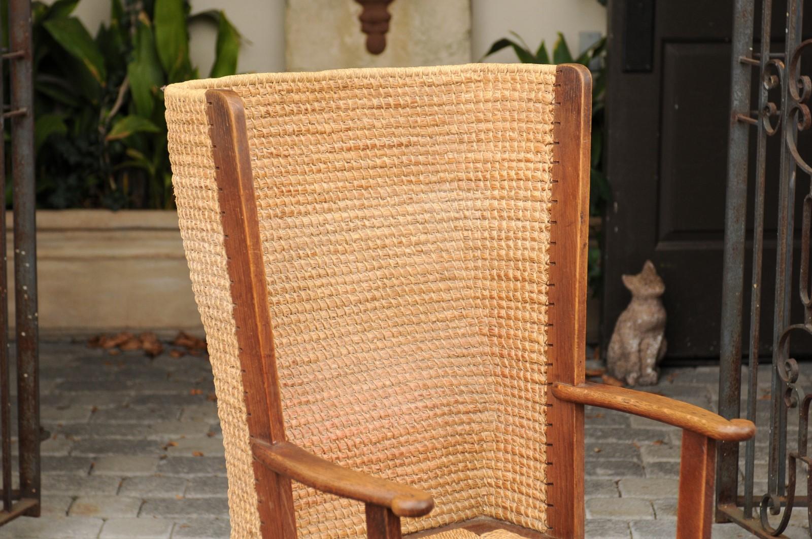 Late 19th Century Oak Orkney Island Wingback Chair with Handwoven Straw Back 2