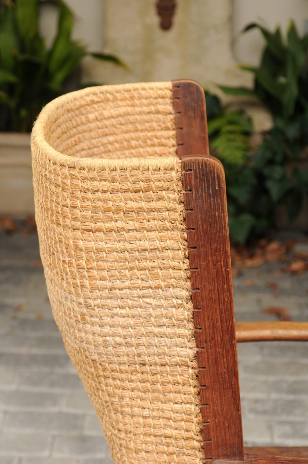 Late 19th Century Oak Orkney Island Wingback Chair with Handwoven Straw Back 4