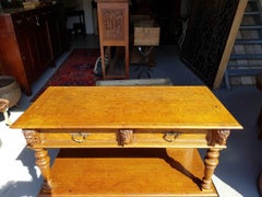Late 19th Century Oak Side Table or Trumeau with Lion Heads
