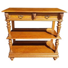 Late 19th Century Oak Side Table or Trumeau with Lion Heads
