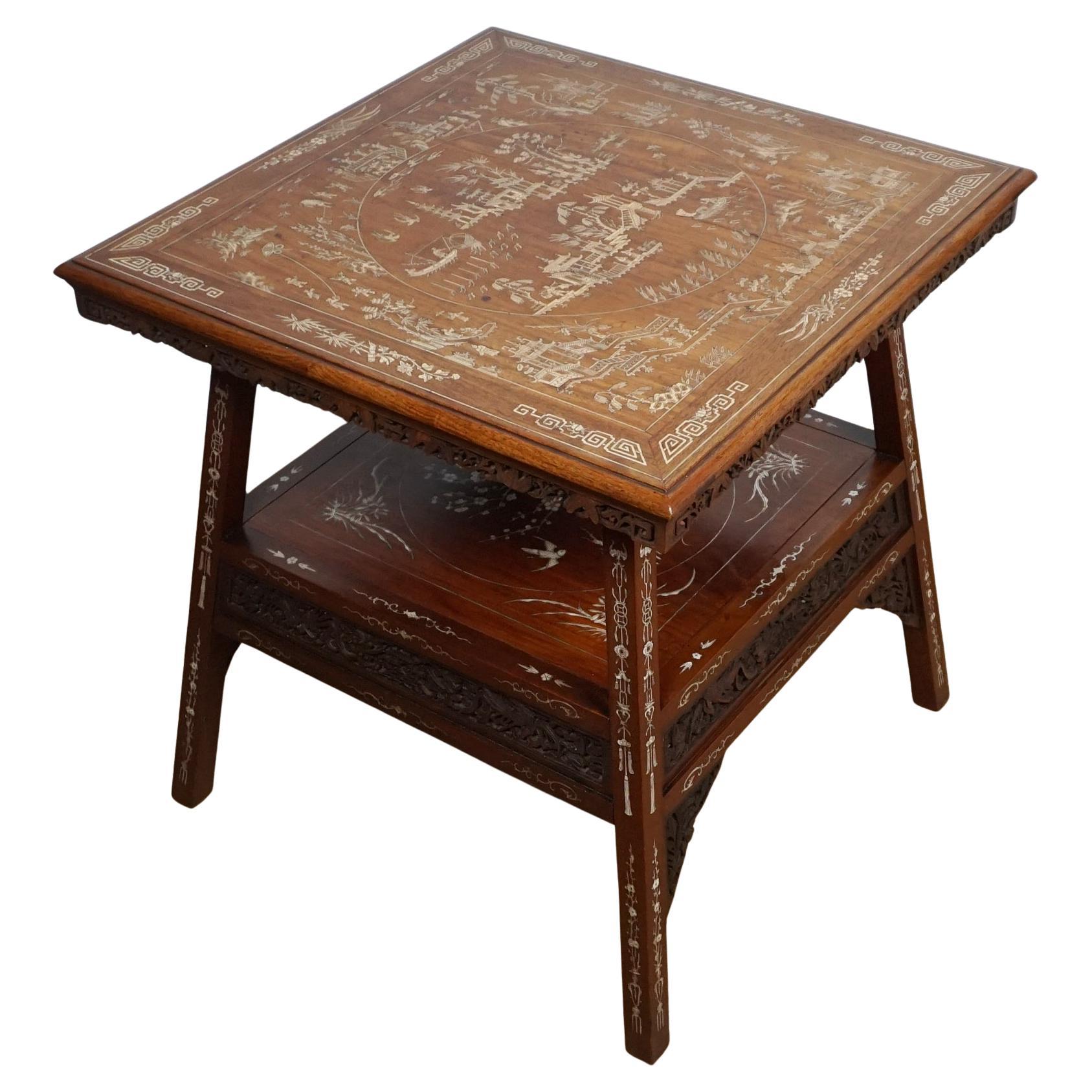 Late 19th Century Occasional Table with Bone Chinoiserie Inlay For Sale