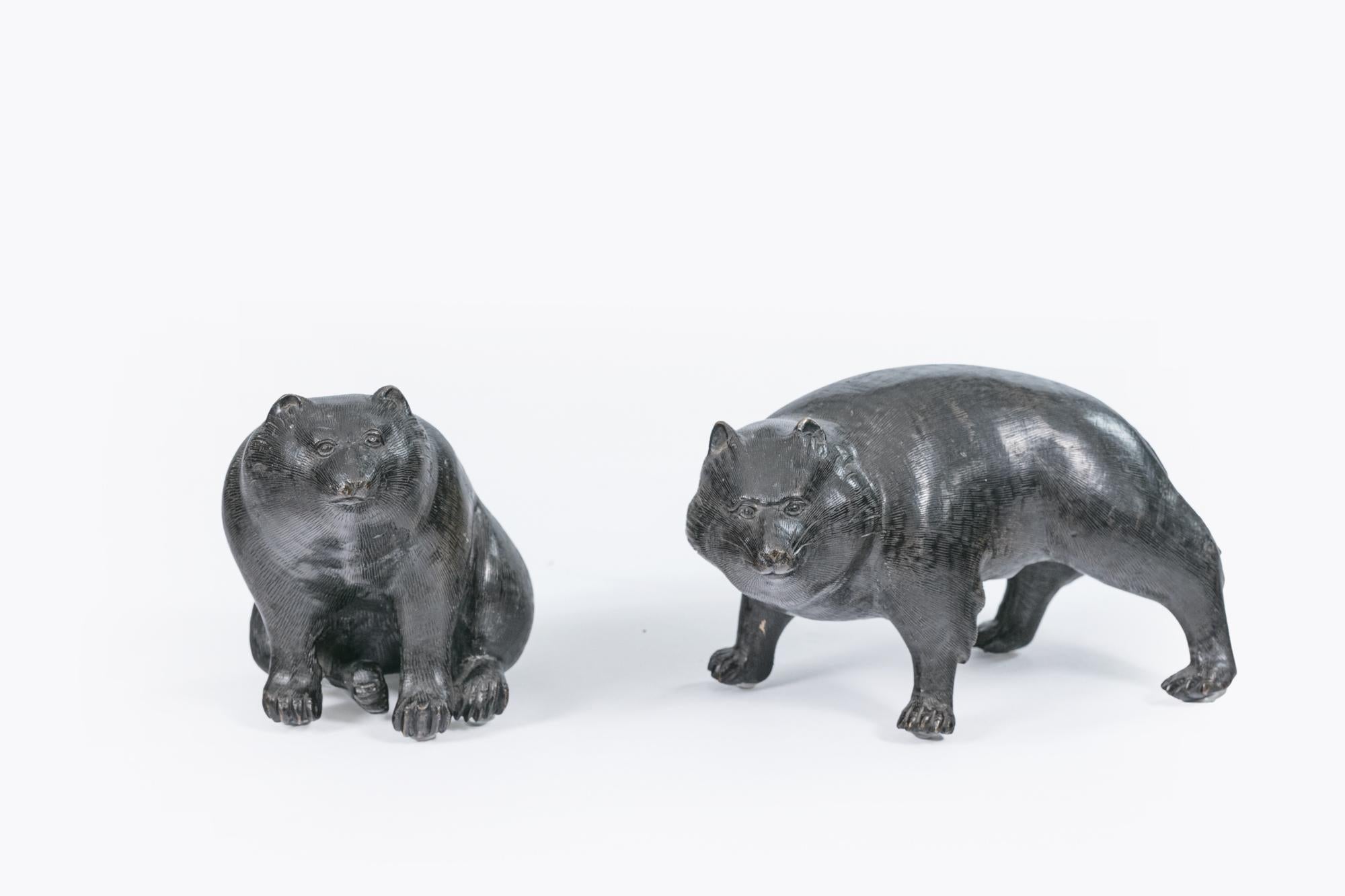 Figuras Tanuki de Bronce del Periodo Meiji-Taisho Japonés de Finales del Siglo XIX siglo XIX en venta