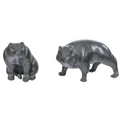 Late 19th Century of Japanese Meiji-Taisho Period Bronze Tanuki Figures