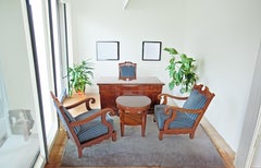 Late 19th Century Office Furniture Set - 1 Writing Desk, 1 Table, 3 Armchairs