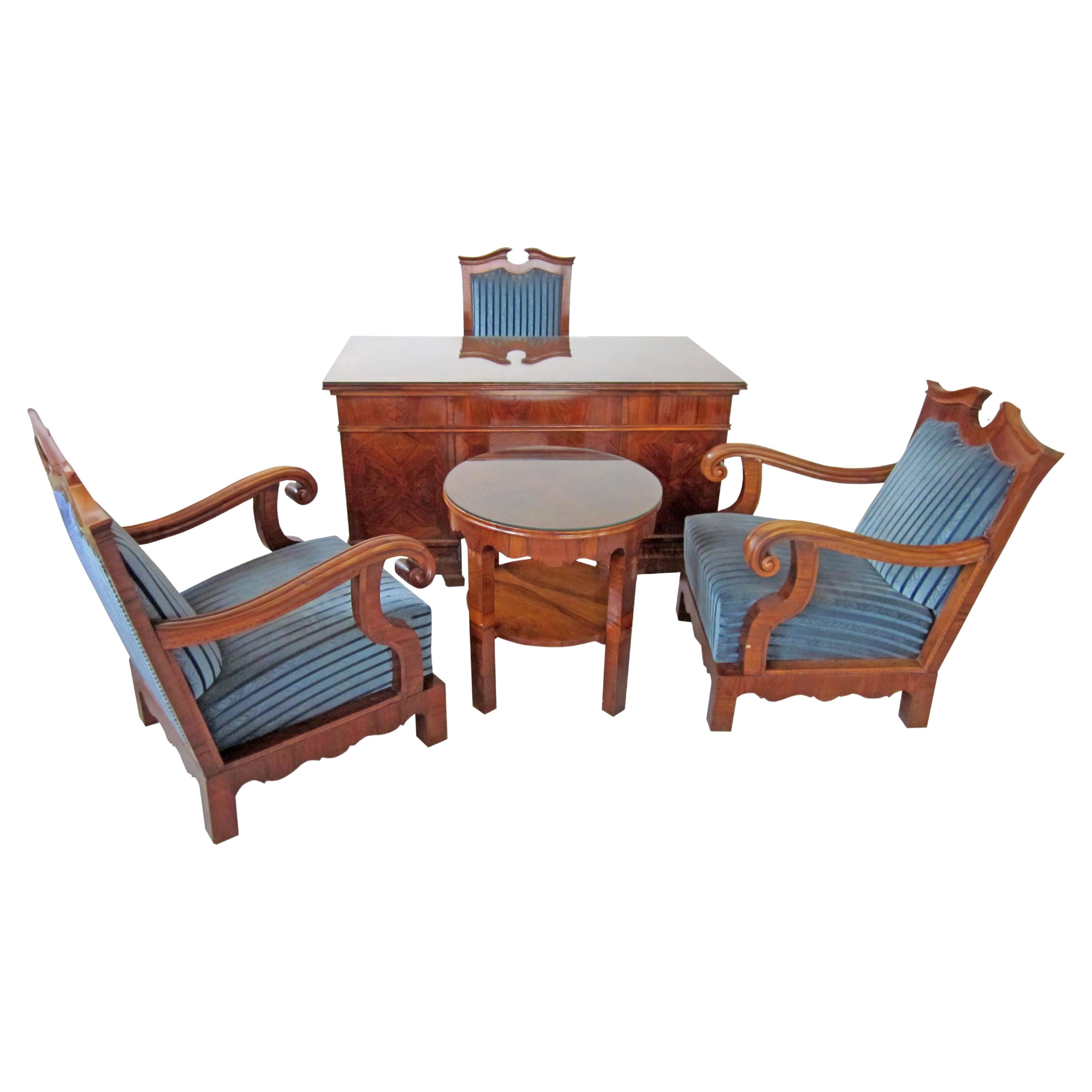 Late 19th Century Office Furniture Set - 1 Writing Desk, 1 Table, 3 Armchairs