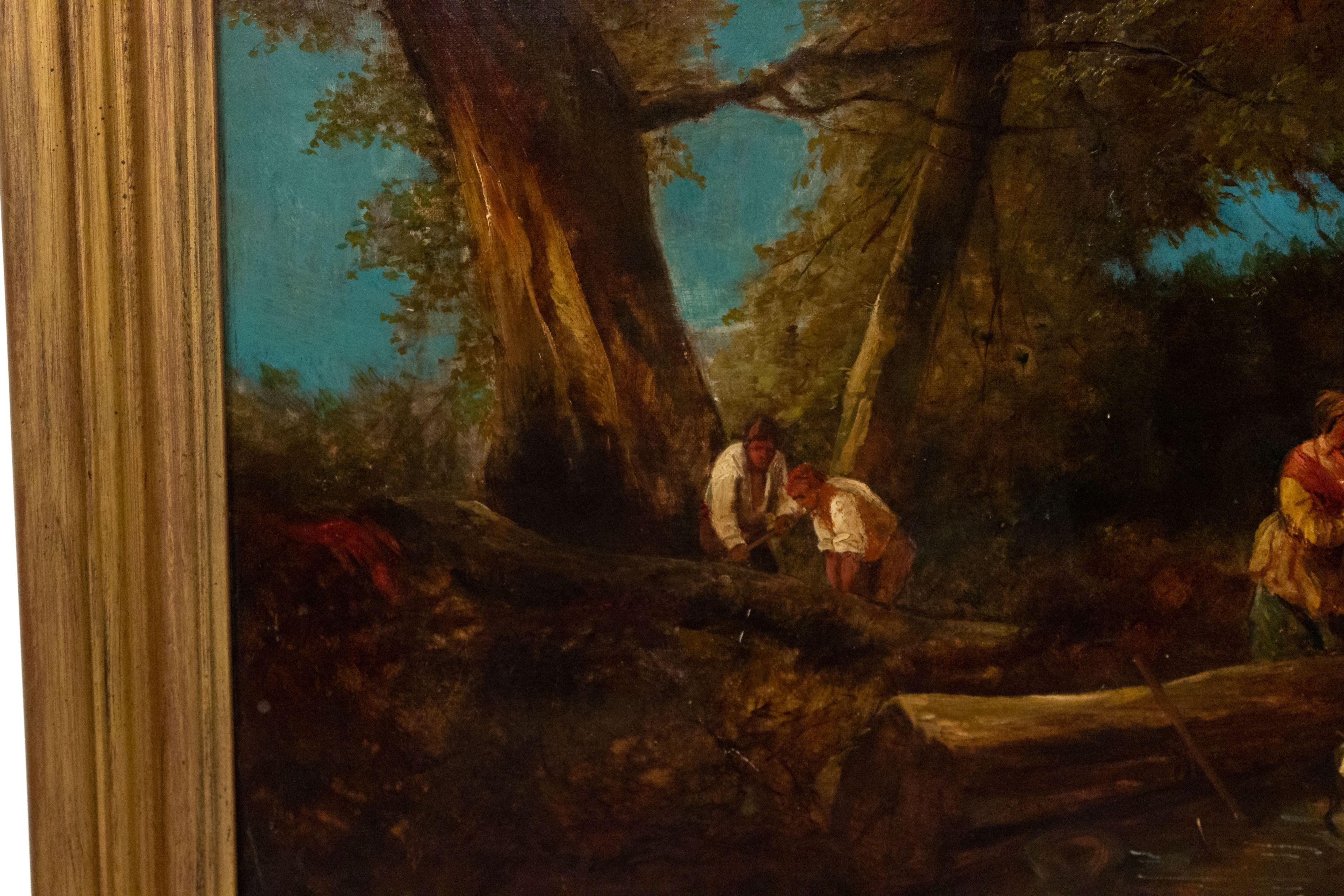 Victorien Paysage à l'huile de la fin du 19e siècle représentant des personnages dans une forêt en vente