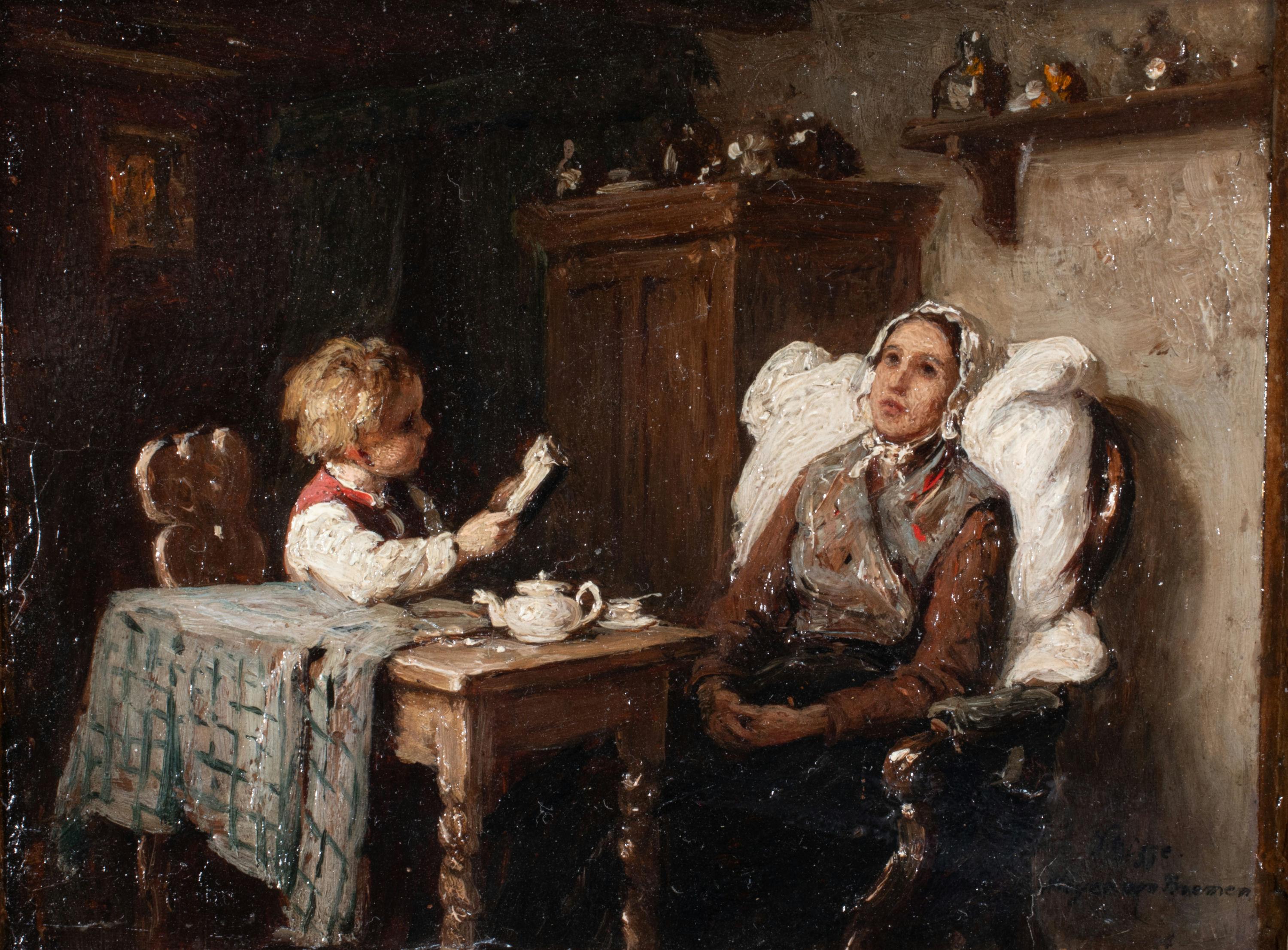 German Late 19th Century Oil on Board by Johann Georg Meyer Van Bremen For Sale
