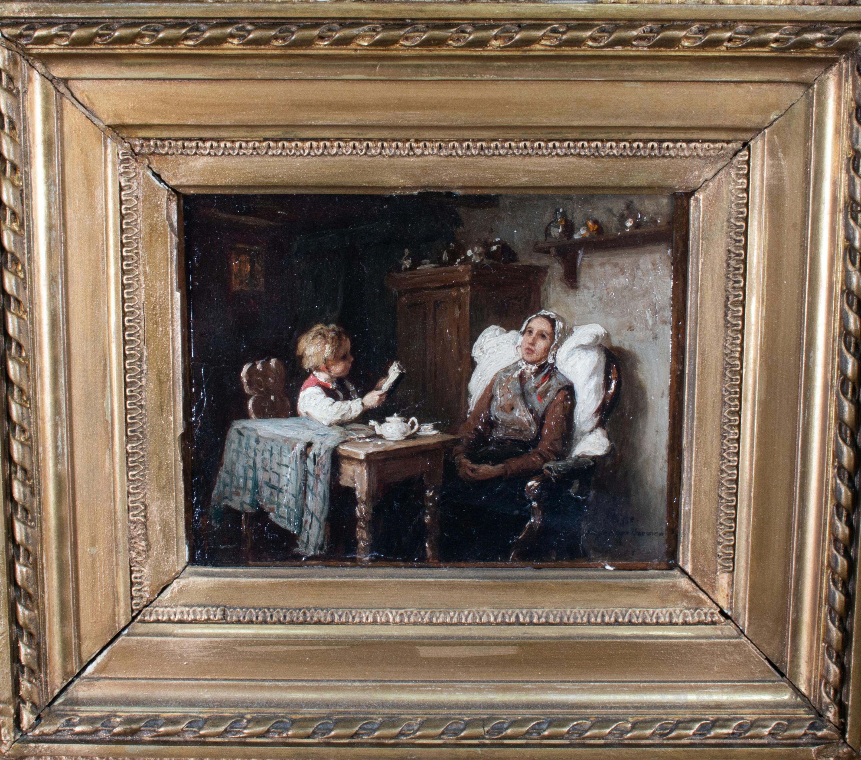 Late 19th Century Oil on Board by Johann Georg Meyer Van Bremen In Good Condition For Sale In Chicago, IL
