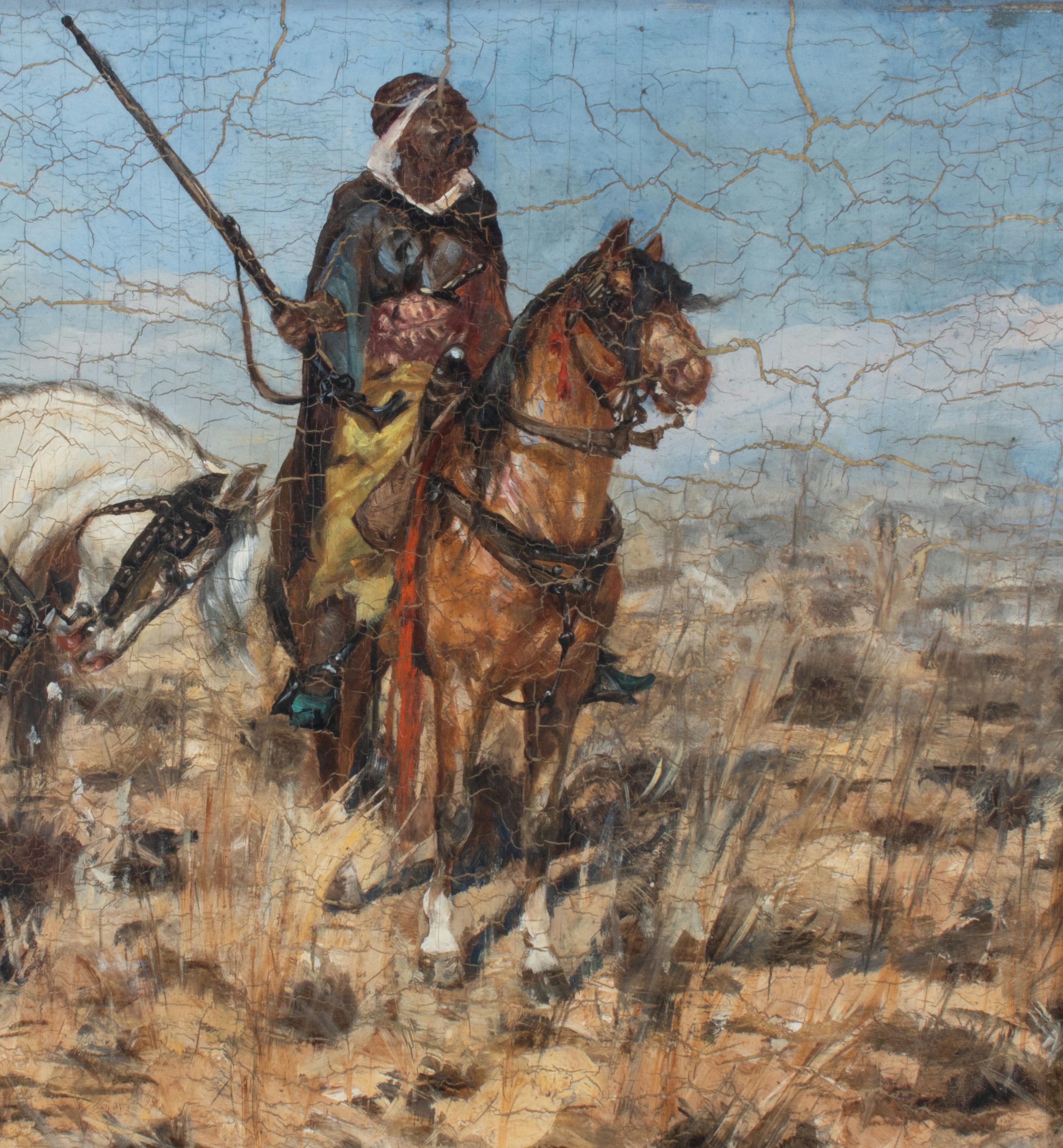 Victorian Late 19th Century Oil on Board of Bedouin Men by Heinrich Maria Staakmann For Sale
