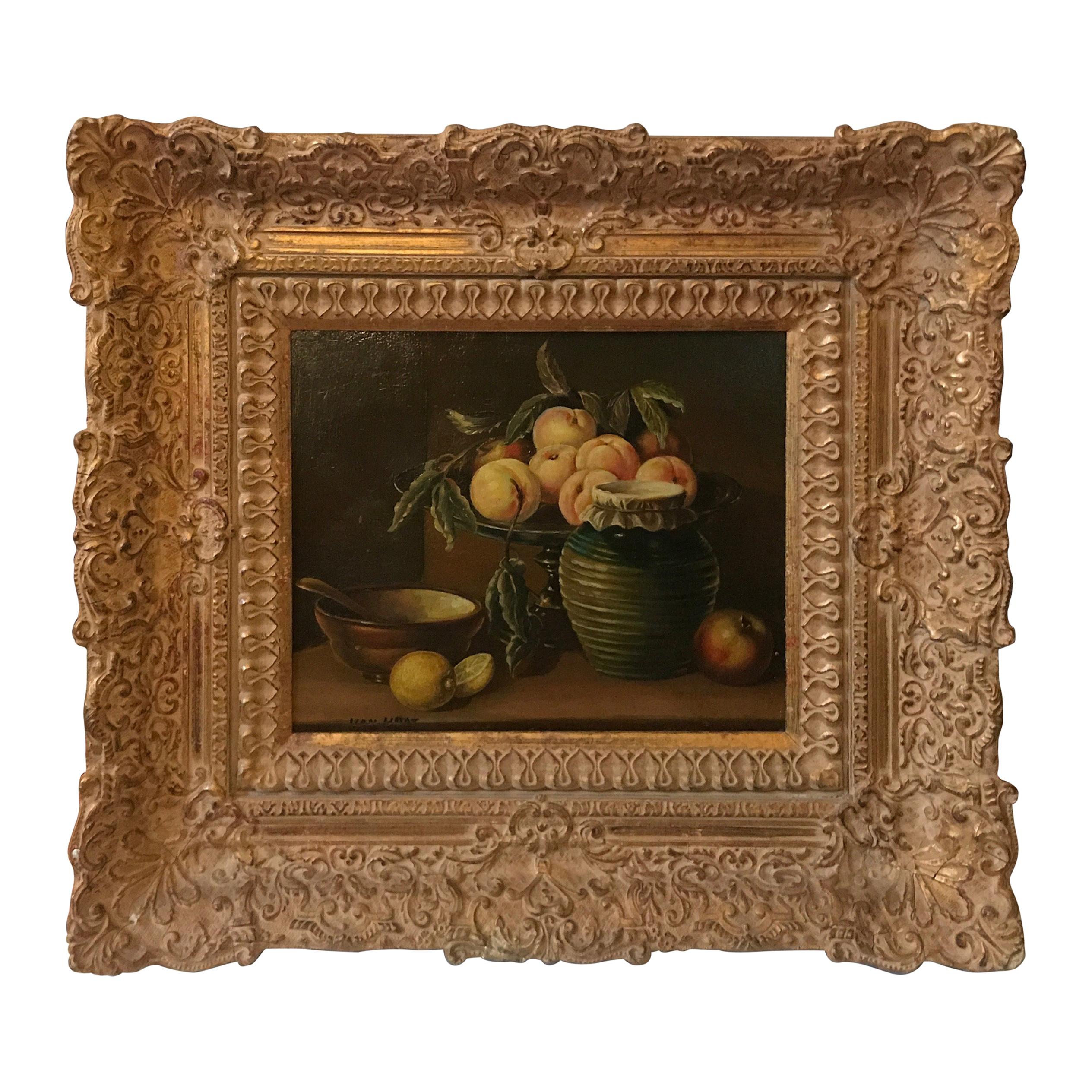 Original 19th Century Oil on Board Still Life by Van Haas with Giltwood Frame