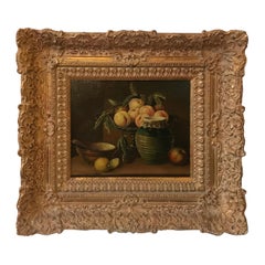 Antique Original 19th Century Oil on Board Still Life by Van Haas with Giltwood Frame