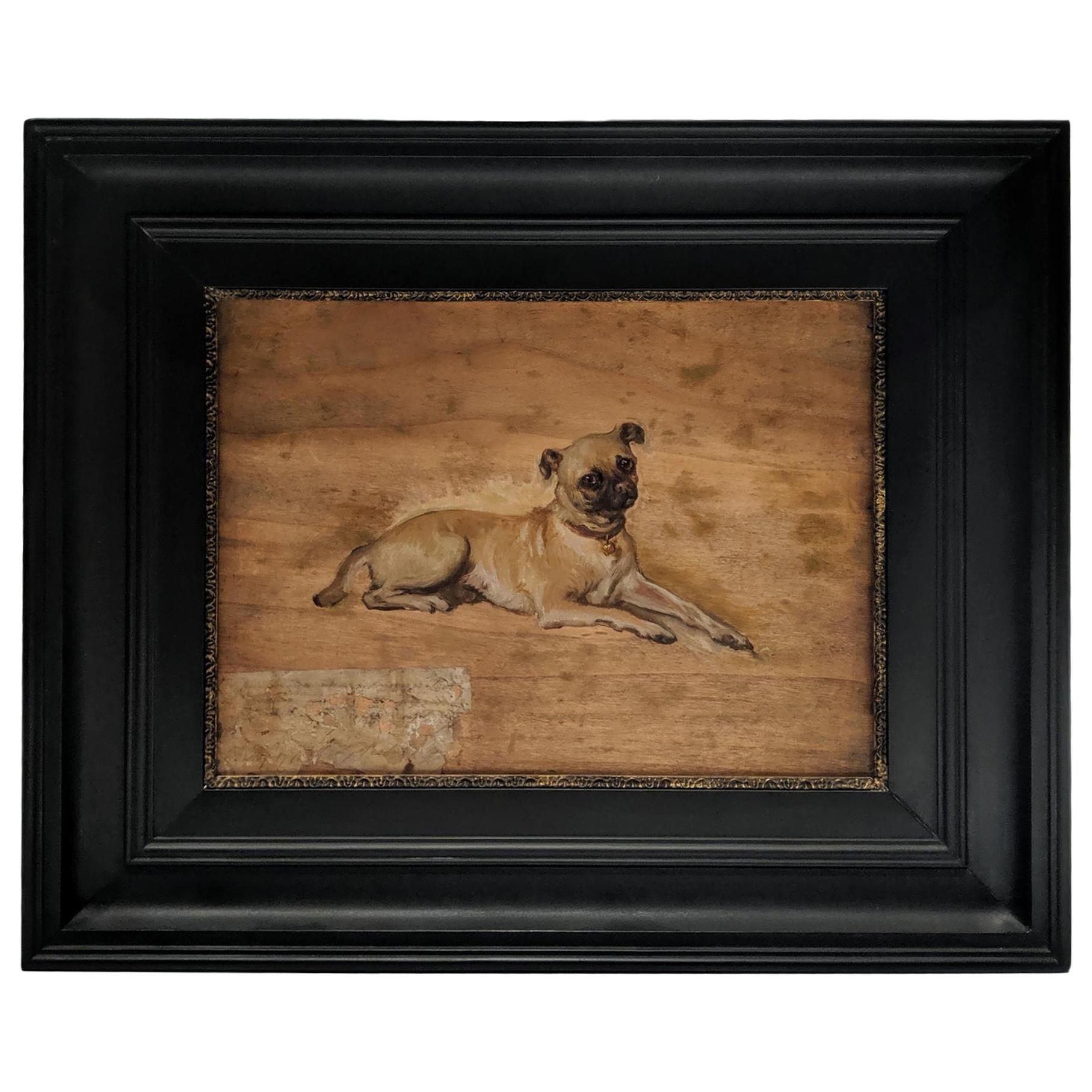 Late 19th Century Oil on Board "Study of a Pug", by Tony Robert-Fleury For Sale