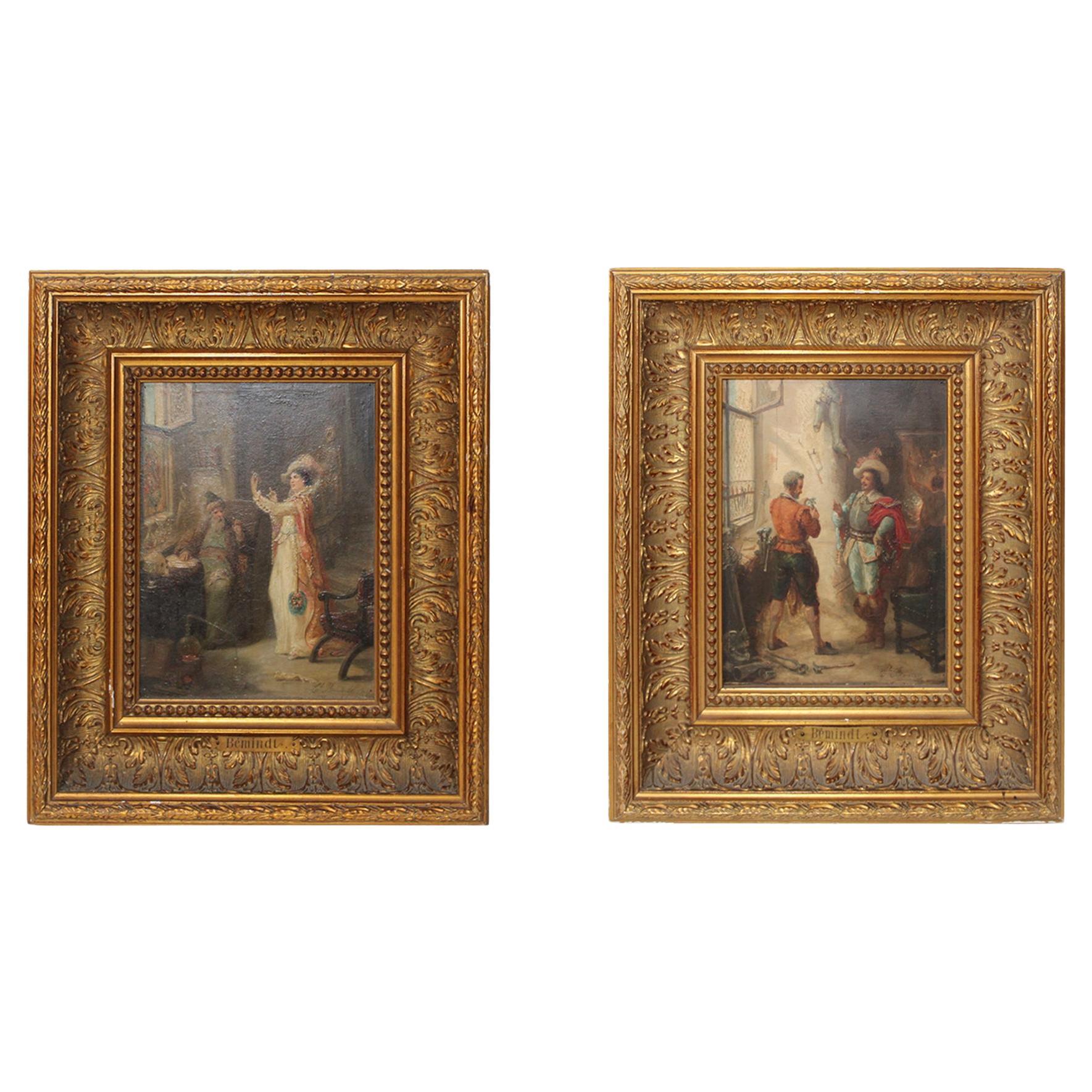 Late 19th Century Oil on Canvas Diptych Painted by Émile Bemindt For Sale