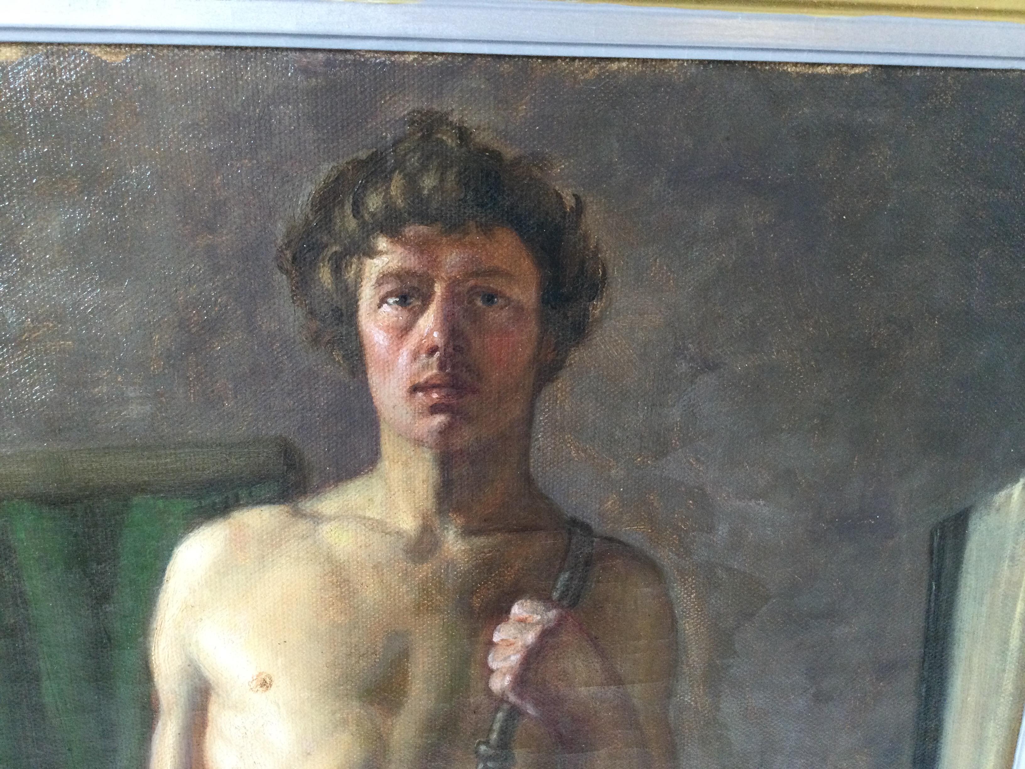 Neoclassical Late 19th Century Oil on Canvas, Male Nude, Danish School