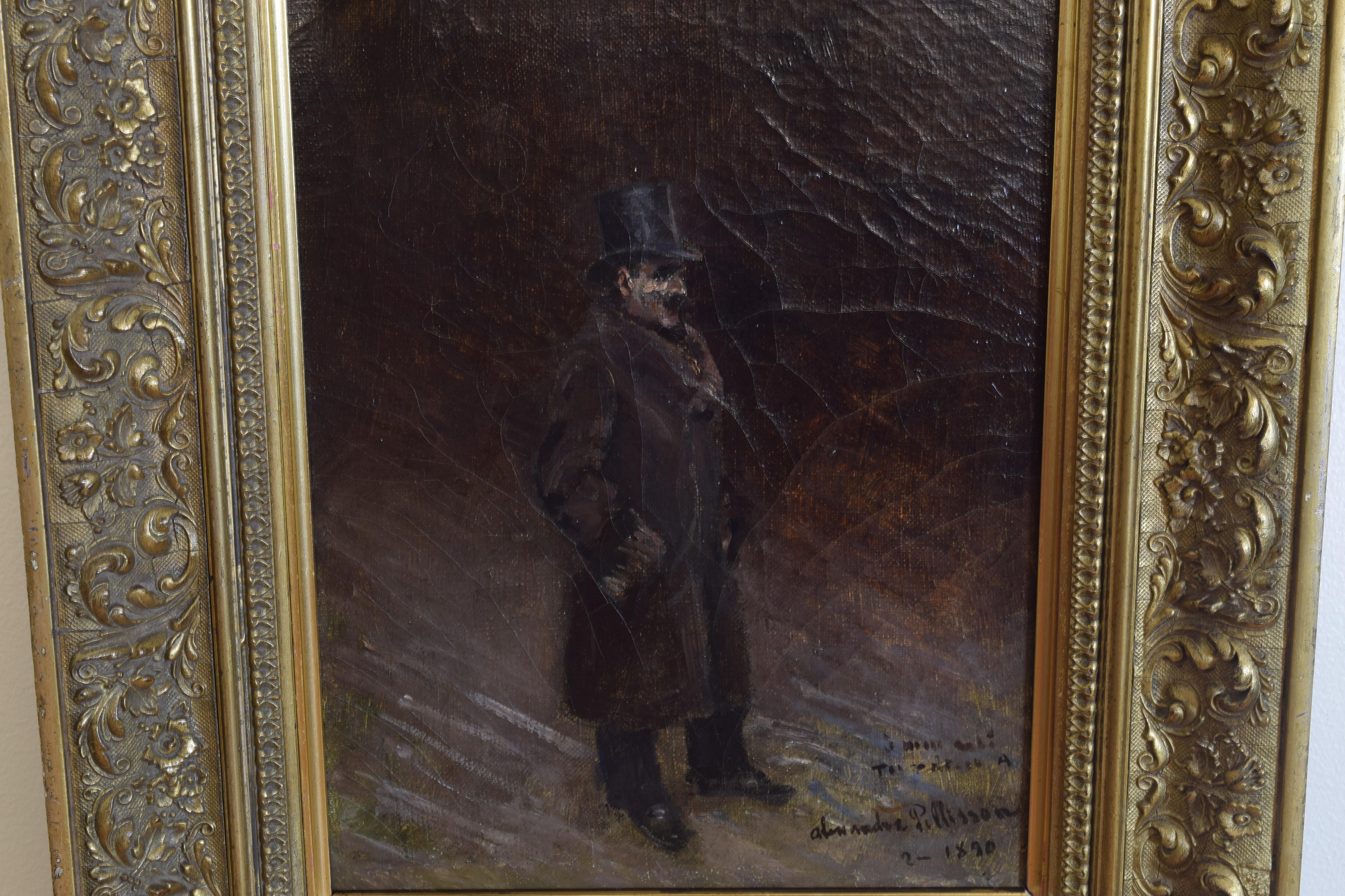 Öl auf Leinwand des späten 19. Jahrhunderts:: ein Gentleman im gehobenen Stil in einem Rahmen aus Giltwood im Angebot 3