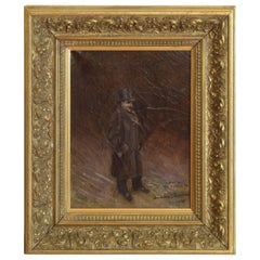 Huile sur toile de la fin du 19ème siècle représentant un gentleman de style élevé dans un cadre en bois doré