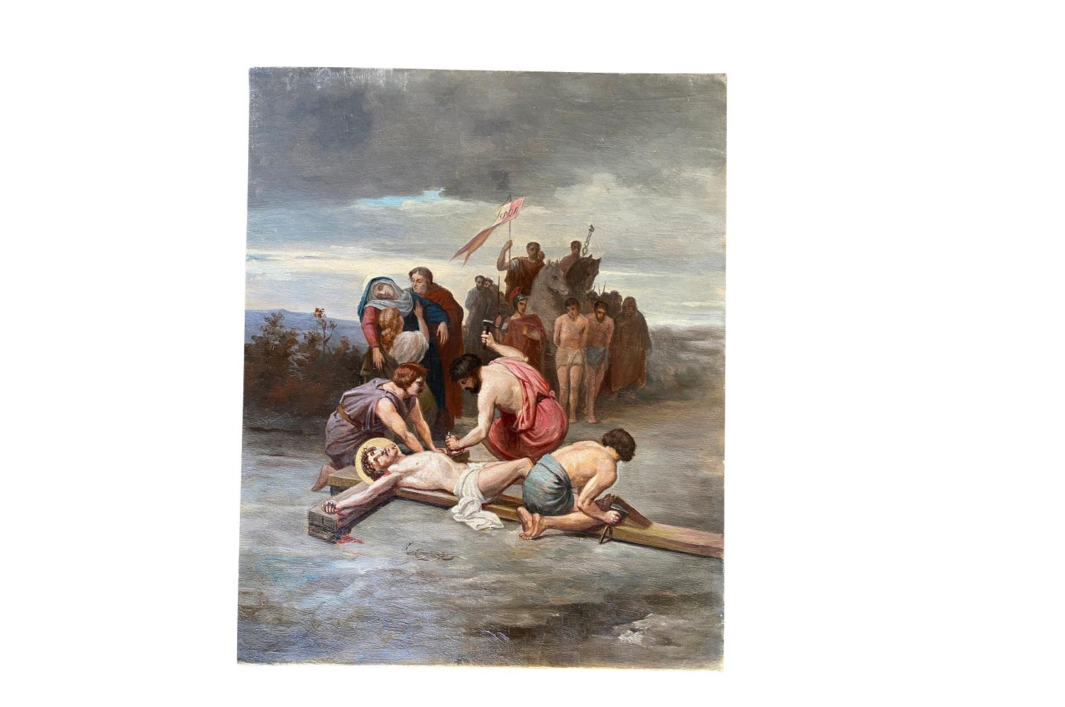 Ölgemälde auf Leinwand, Staions Of The Cross, spätes 19. Jahrhundert 6