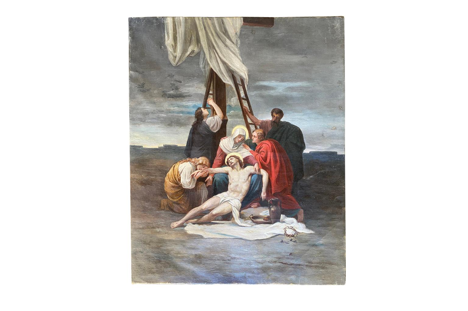 Ölgemälde auf Leinwand, Staions Of The Cross, spätes 19. Jahrhundert 8