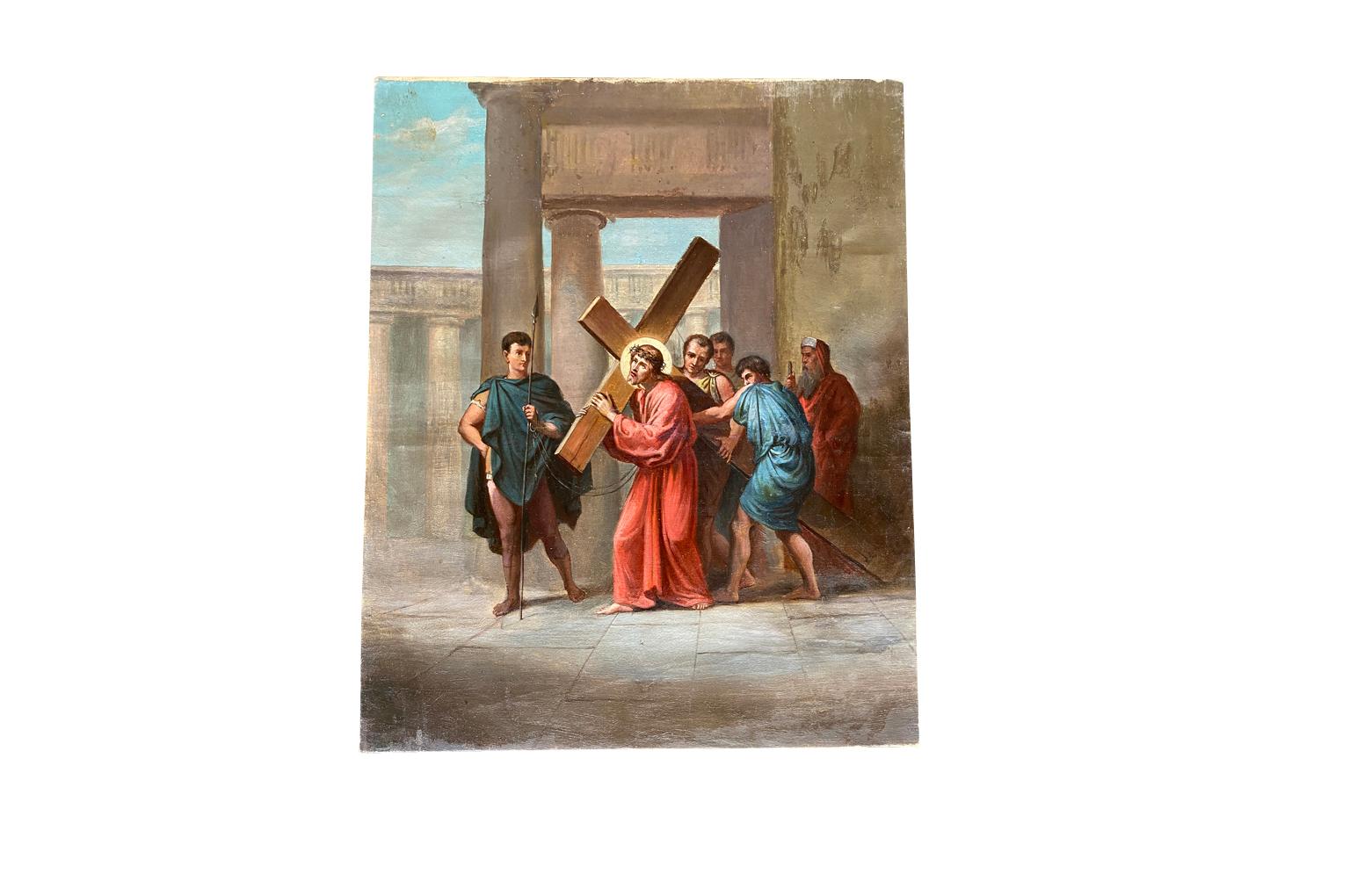Ölgemälde auf Leinwand, Staions Of The Cross, spätes 19. Jahrhundert (Französisch)