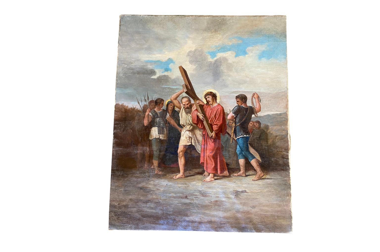 Ölgemälde auf Leinwand, Staions Of The Cross, spätes 19. Jahrhundert 2