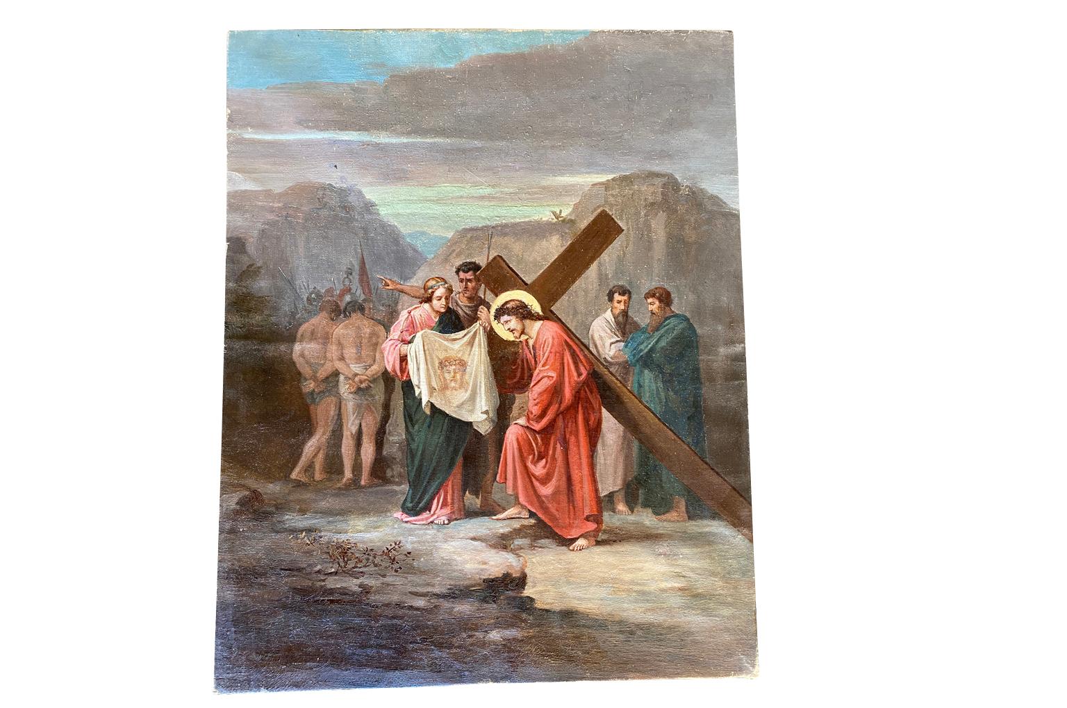 Late 19th Century Oil On Canvas Staions Of The Cross 2