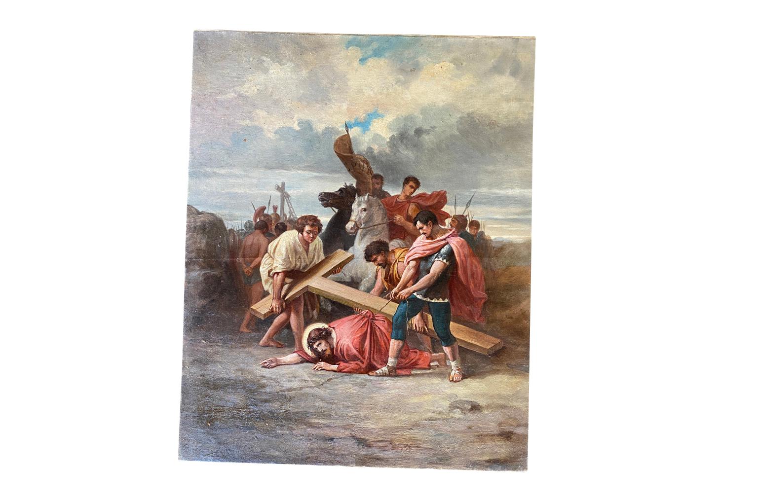 Ölgemälde auf Leinwand, Staions Of The Cross, spätes 19. Jahrhundert 4
