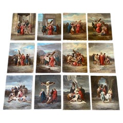 Fin du 19e siècle Huile sur toile Staions de la Croix