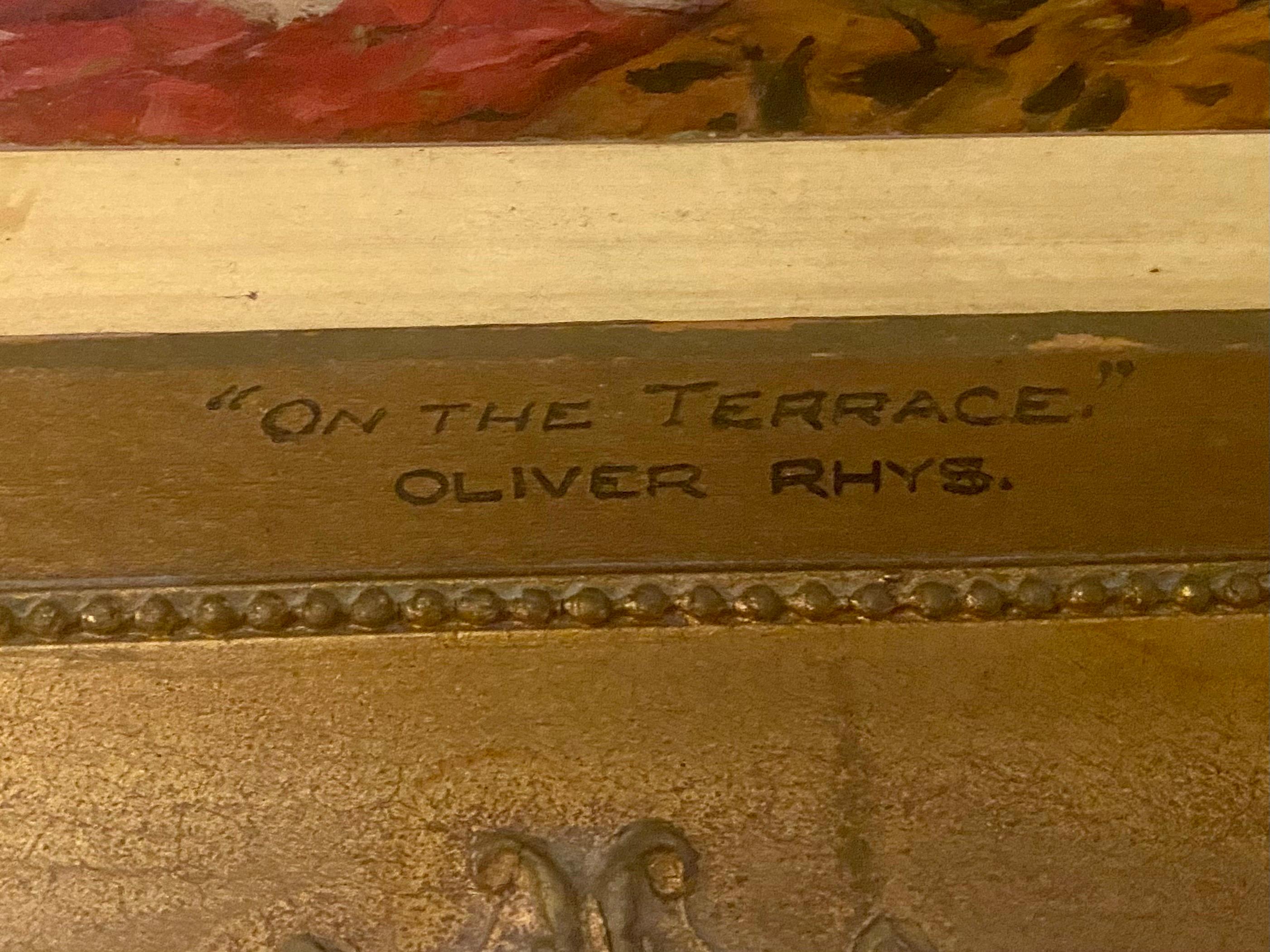 Victorien Fin du 19e siècle - Huile sur toile - Peinture de terrasse d'Oliver Rhys, signée en vente