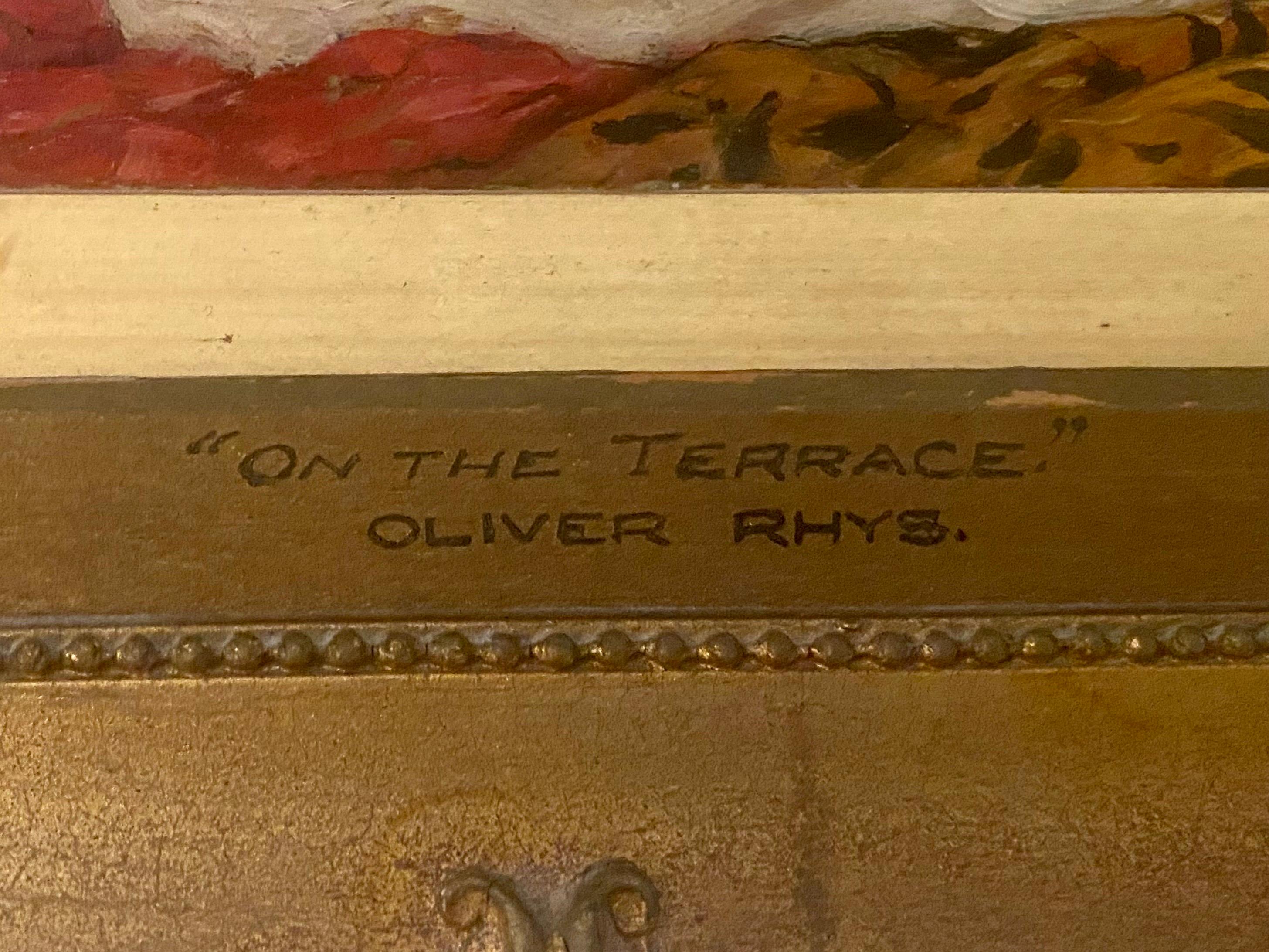 XIXe siècle Fin du 19e siècle - Huile sur toile - Peinture de terrasse d'Oliver Rhys, signée en vente