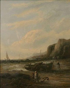 Late 19th Century Oil on Panel Depicting Fishing Boats