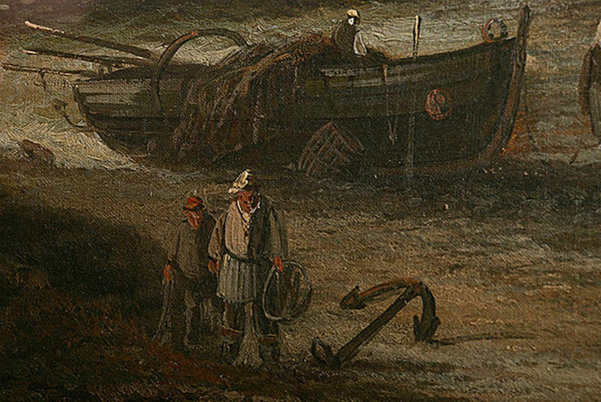 Victorian Late 19th Century Oil on Panel Depicting Fishing Boats For Sale