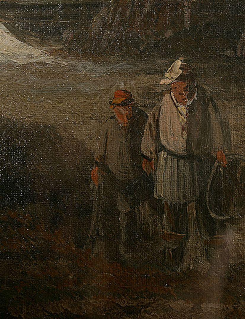 English Late 19th Century Oil on Panel Depicting Fishing Boats For Sale