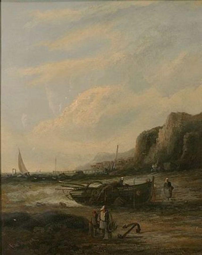 Late 19th Century Oil on Panel Depicting Fishing Boats In Good Condition For Sale In Hemel Hempstead, Hertfordshire
