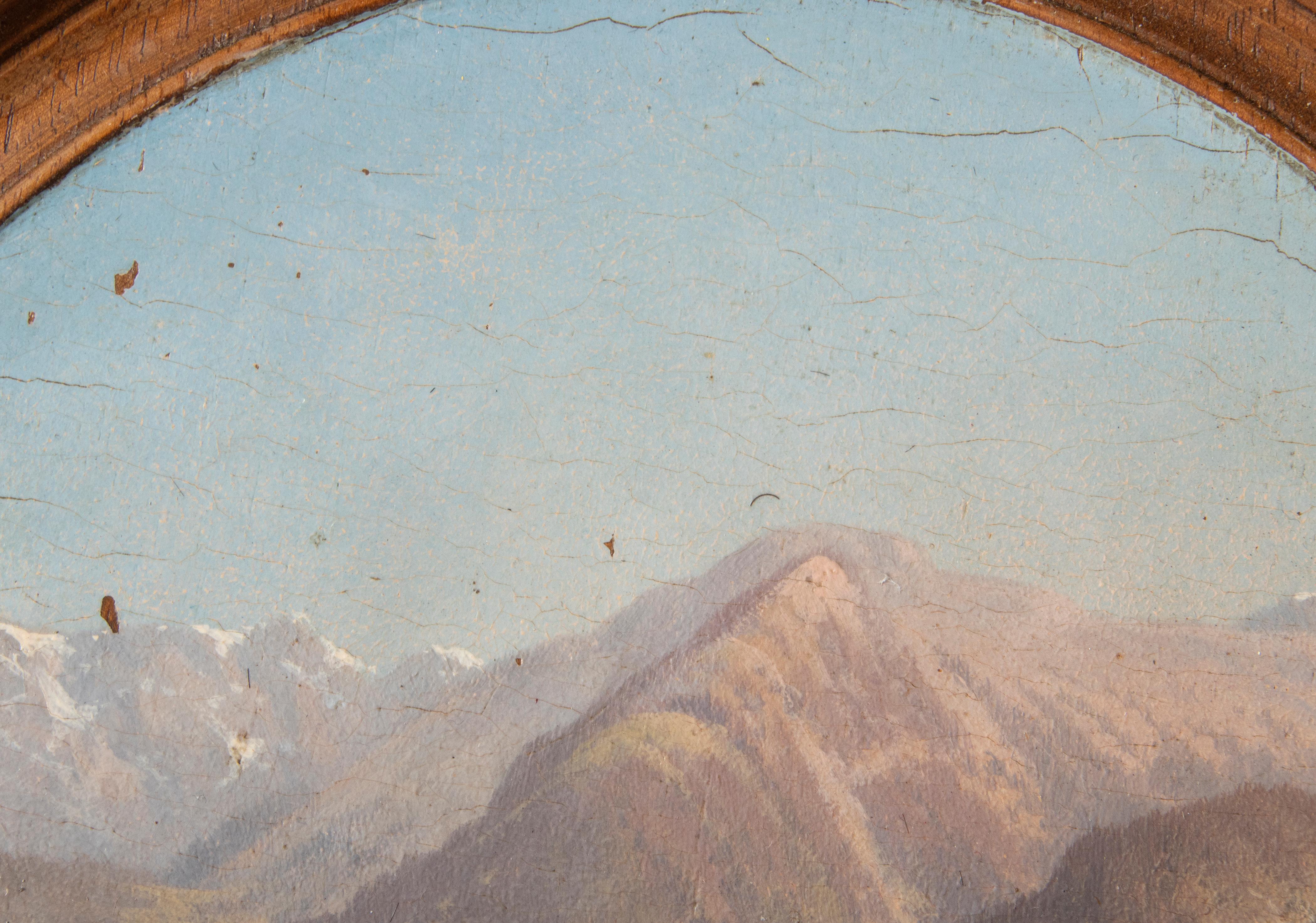 Peinture à l'huile de la fin du XIXe siècle, cadre sculpté de village alpin de la Forêt-Noire en vente 2