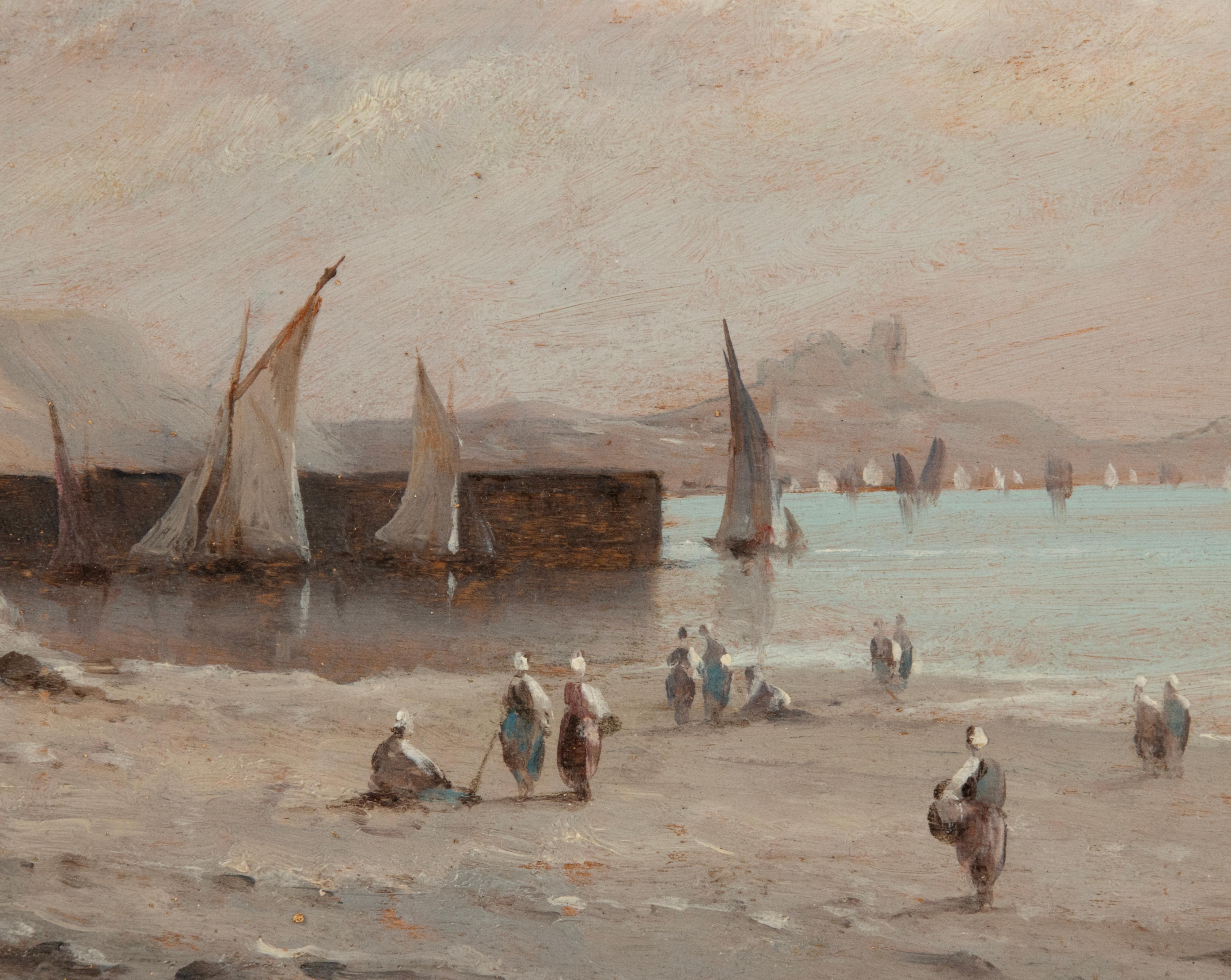 Ölgemälde Buchenansicht mit Fischerbooten aus dem späten 19. Jahrhundert von Lamoi im Angebot 4