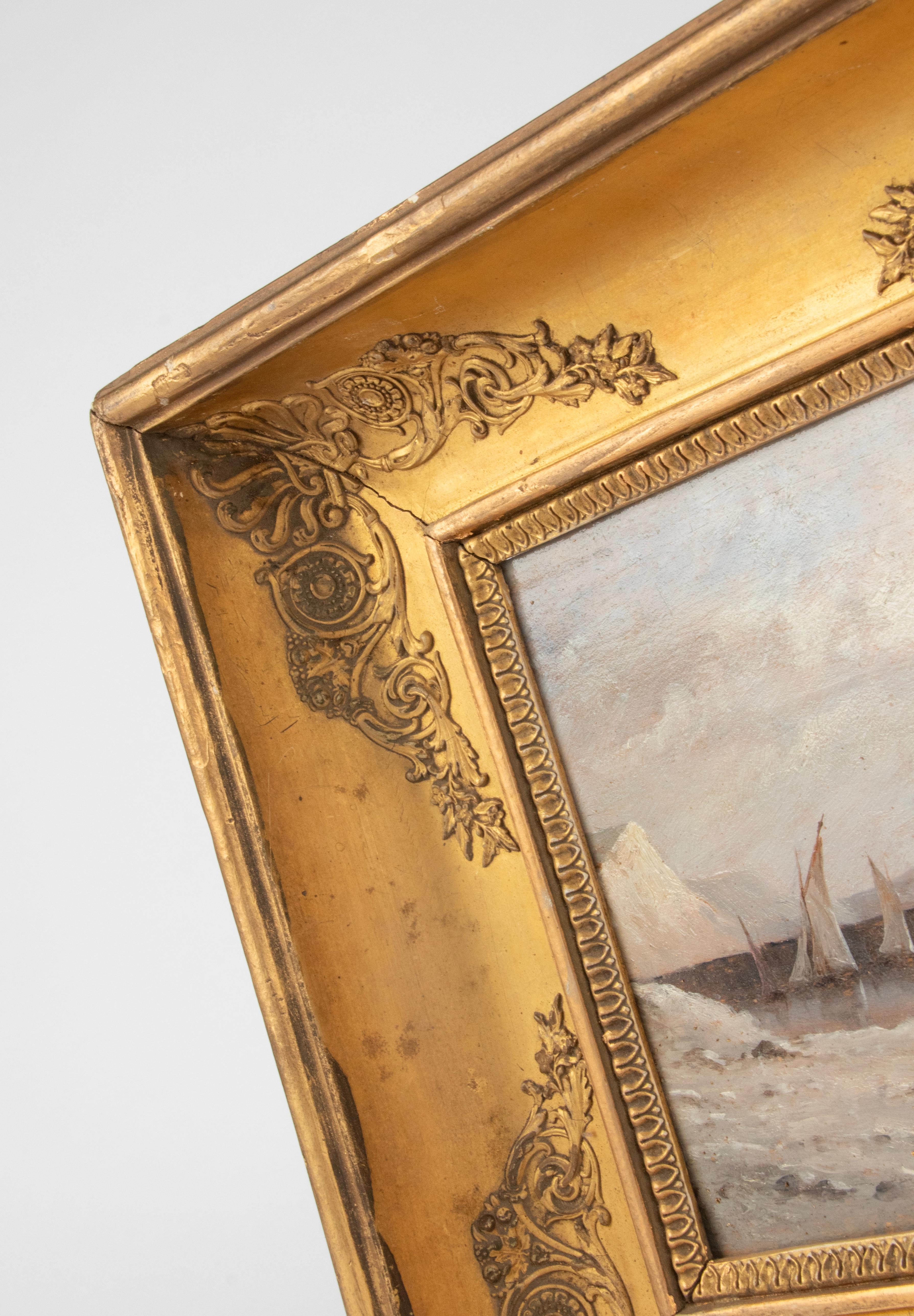 Ölgemälde Buchenansicht mit Fischerbooten aus dem späten 19. Jahrhundert von Lamoi im Angebot 8