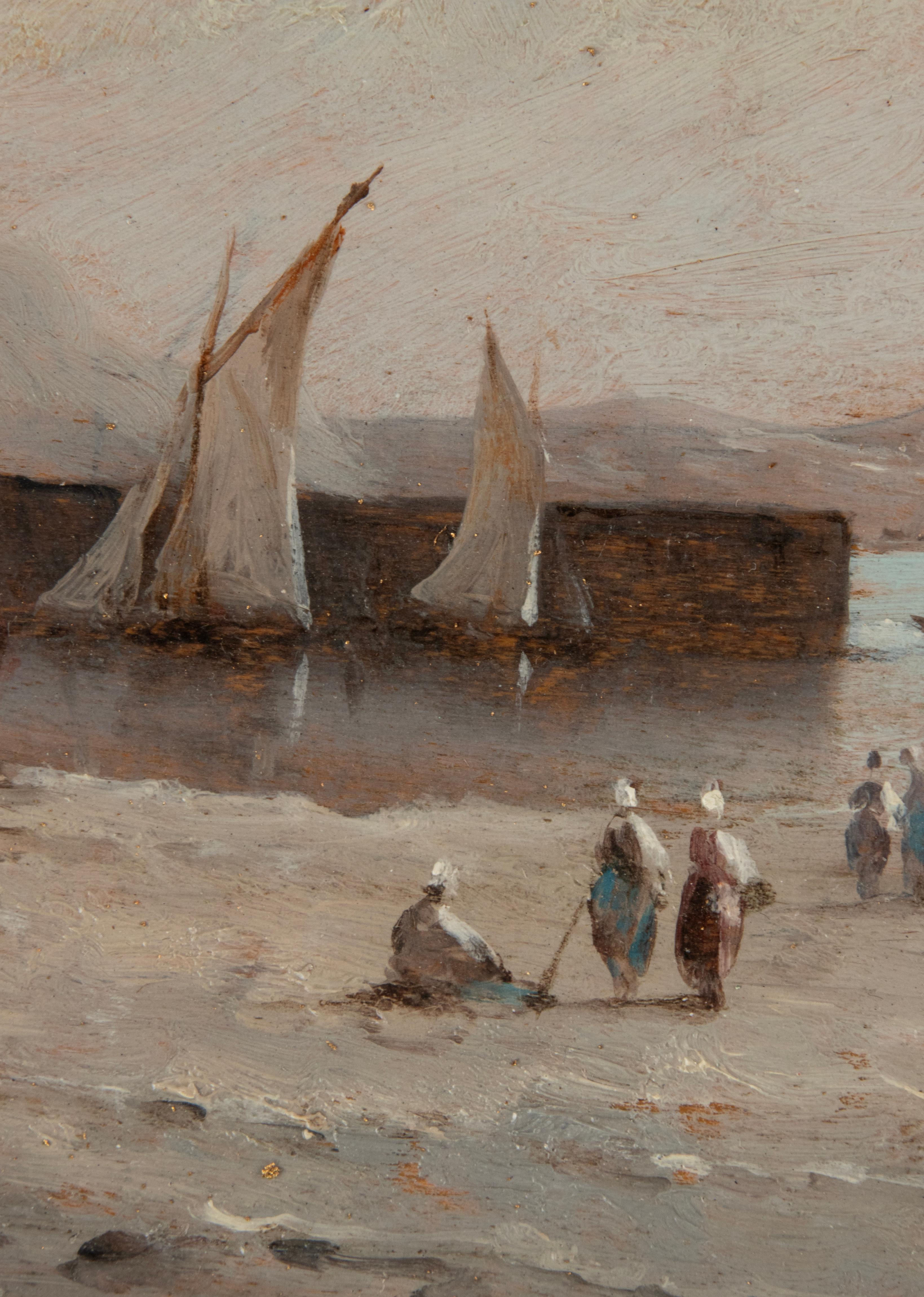 Ölgemälde Buchenansicht mit Fischerbooten aus dem späten 19. Jahrhundert von Lamoi im Angebot 1