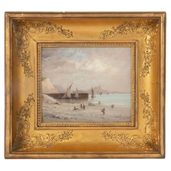 Late 19th Century Oil Painting Beech View with Fisher Boats by Lamoi