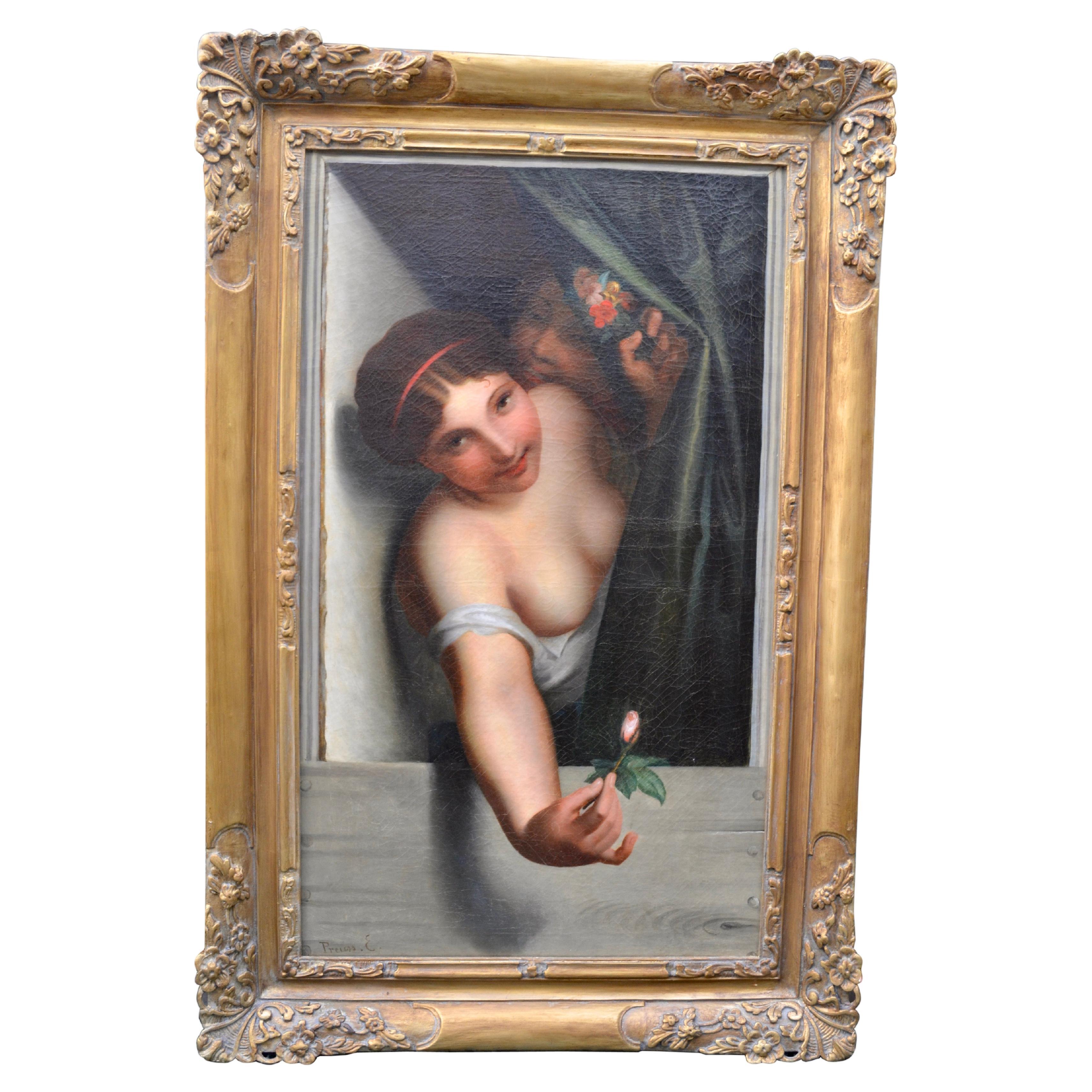 Late 19th Century Oil Painting Called ‘Le Bouton Rose’ by Emil Preuss For Sale