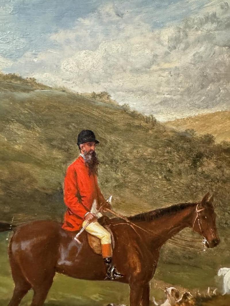 Anglais Peinture à l'huile de la fin du XIXe siècle représentant une chasse au Fox par George Earl en vente