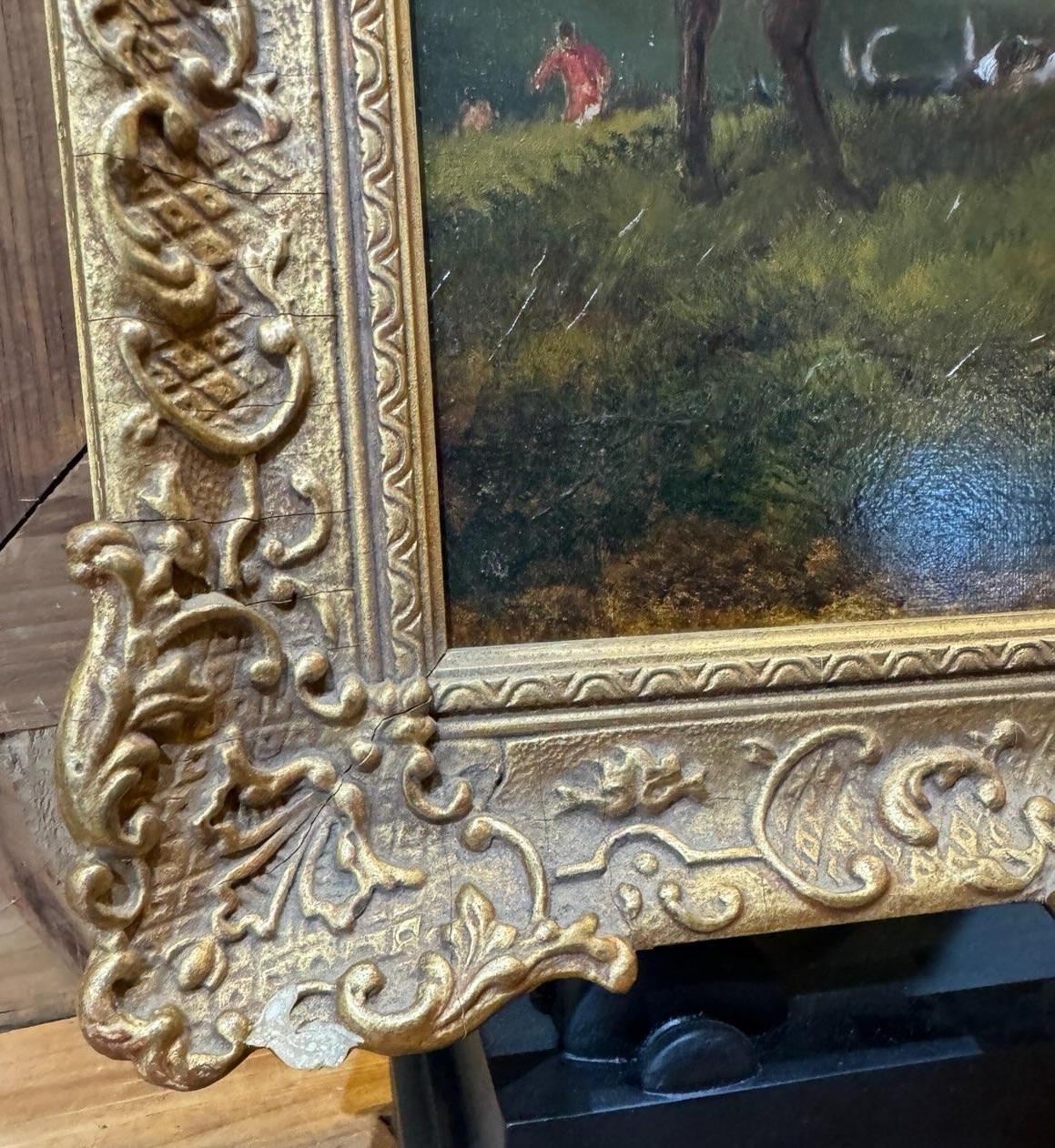 Peint à la main Peinture à l'huile de la fin du XIXe siècle représentant une chasse au Fox par George Earl en vente