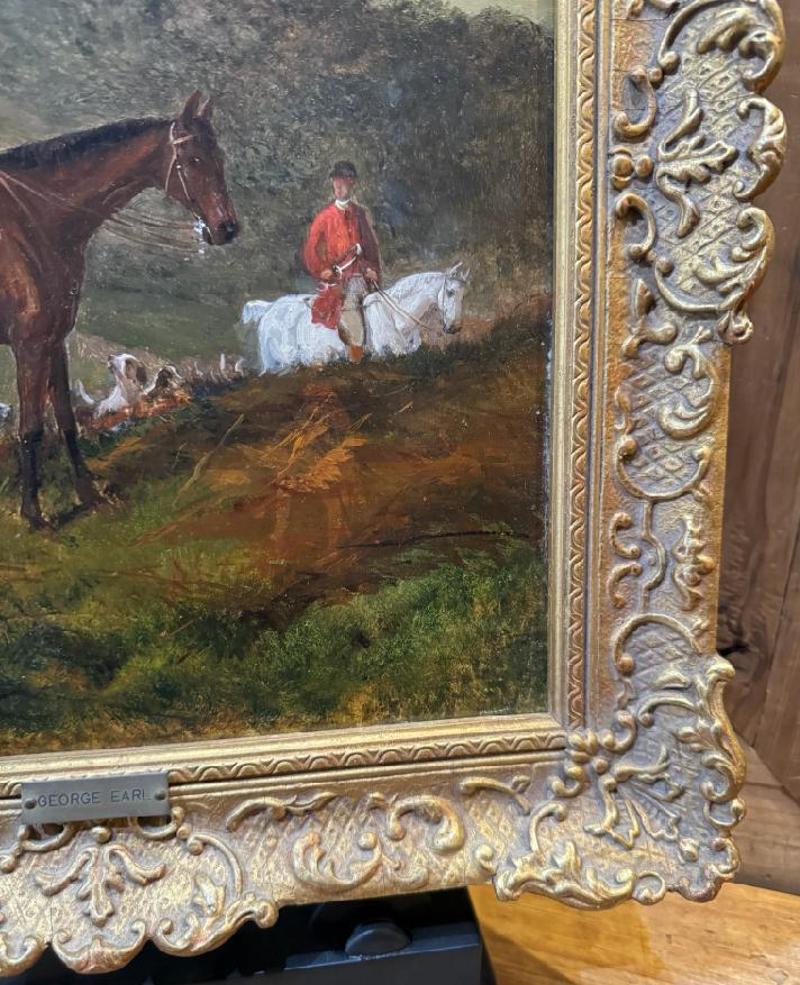 Hand-Painted Late 19th Century Oil Painting Depicting Fox Hunt by George Earl For Sale
